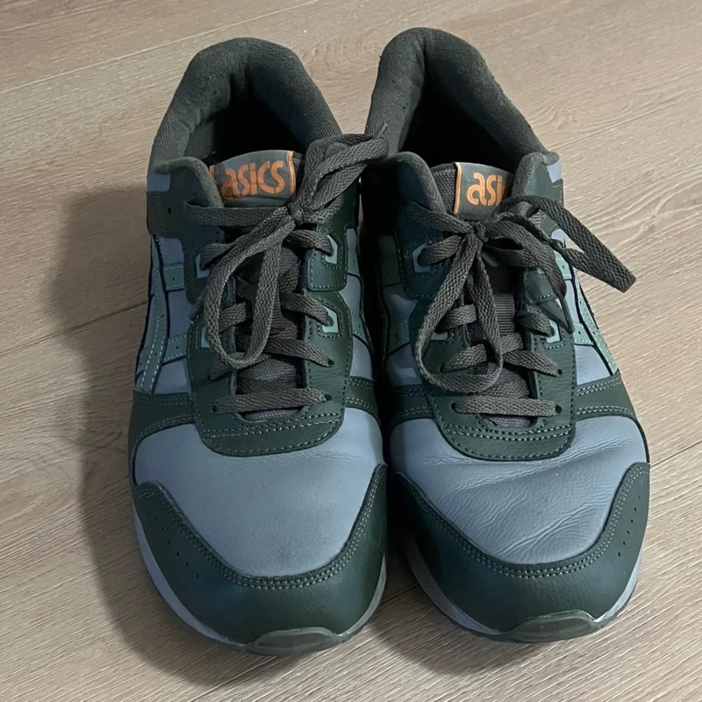 ASICS Green and Gray Low-Top Sneakers with Orange Logo Accent